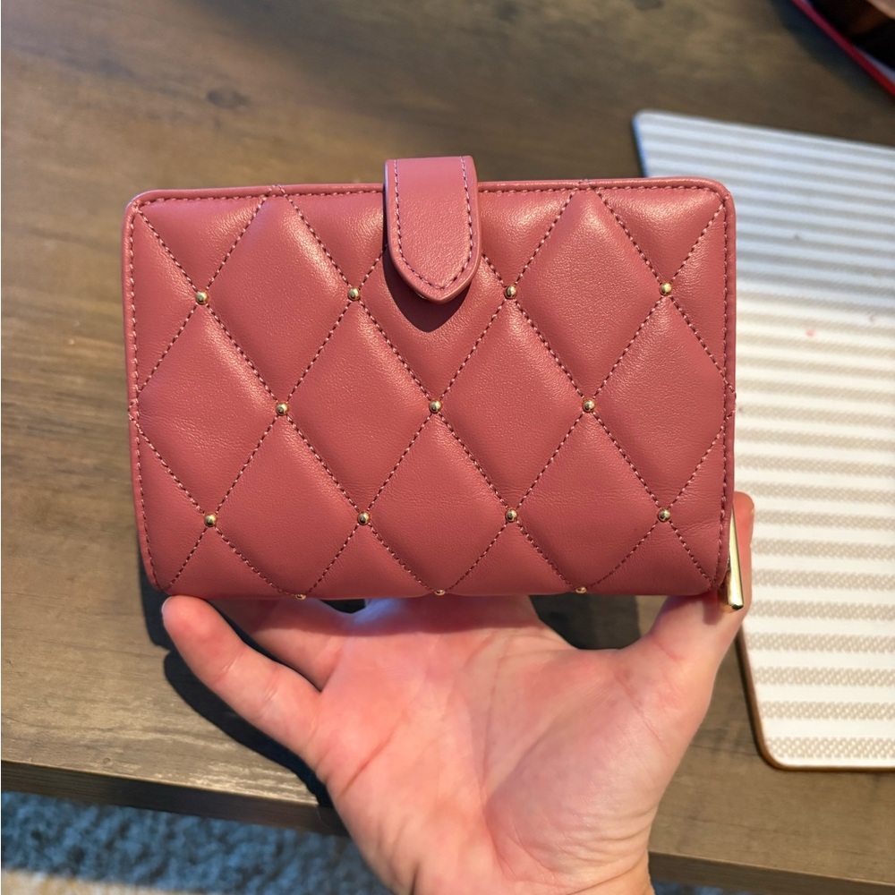 Kate Spade Carey Quilted Studded Medium Bifold Wallet in Pomegranate - Picture 2 of 7